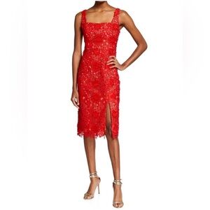 Dress the Population Lucy Red Lace Square Neck Back Cut Out Dress Size Large